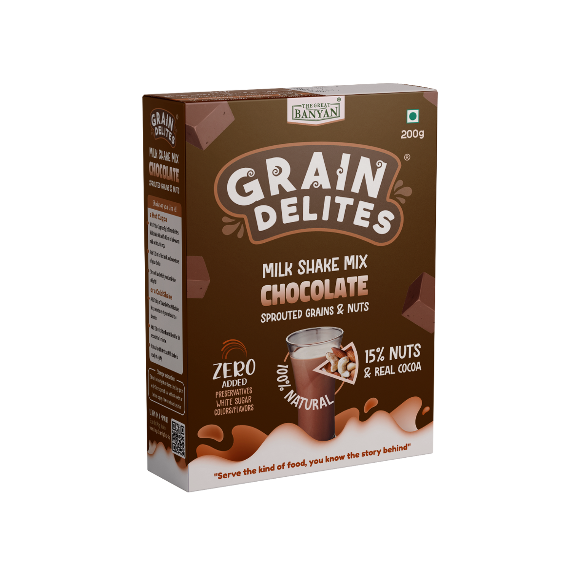 GrainDelites Milkshake Mix - Chocolate - Sprouted Grains, Millets and Nuts 200g