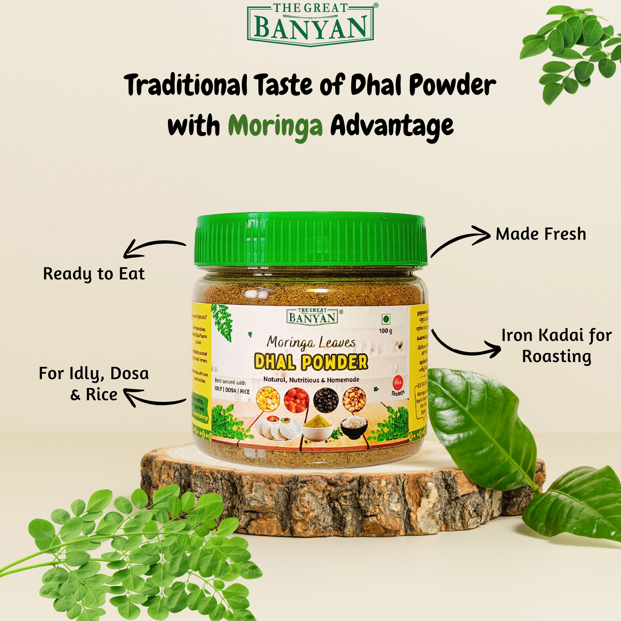 The Great Banyan Moringa & Sesame Seeds Dhal Powder 100g (Pack of 2) – Idli Dosa Rice Milagai Podi
