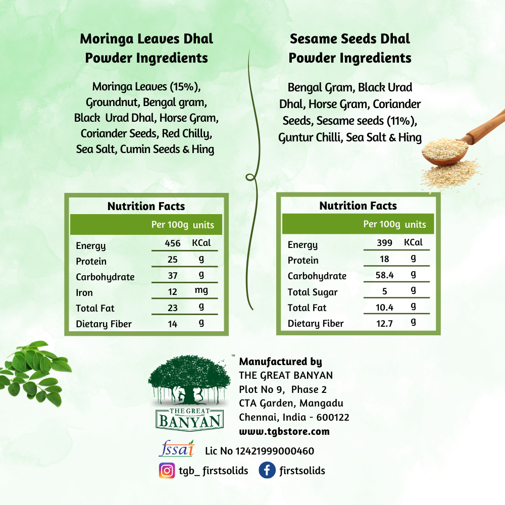 The Great Banyan Moringa & Sesame Seeds Dhal Powder 100g (Pack of 2) – Idli Dosa Rice Milagai Podi