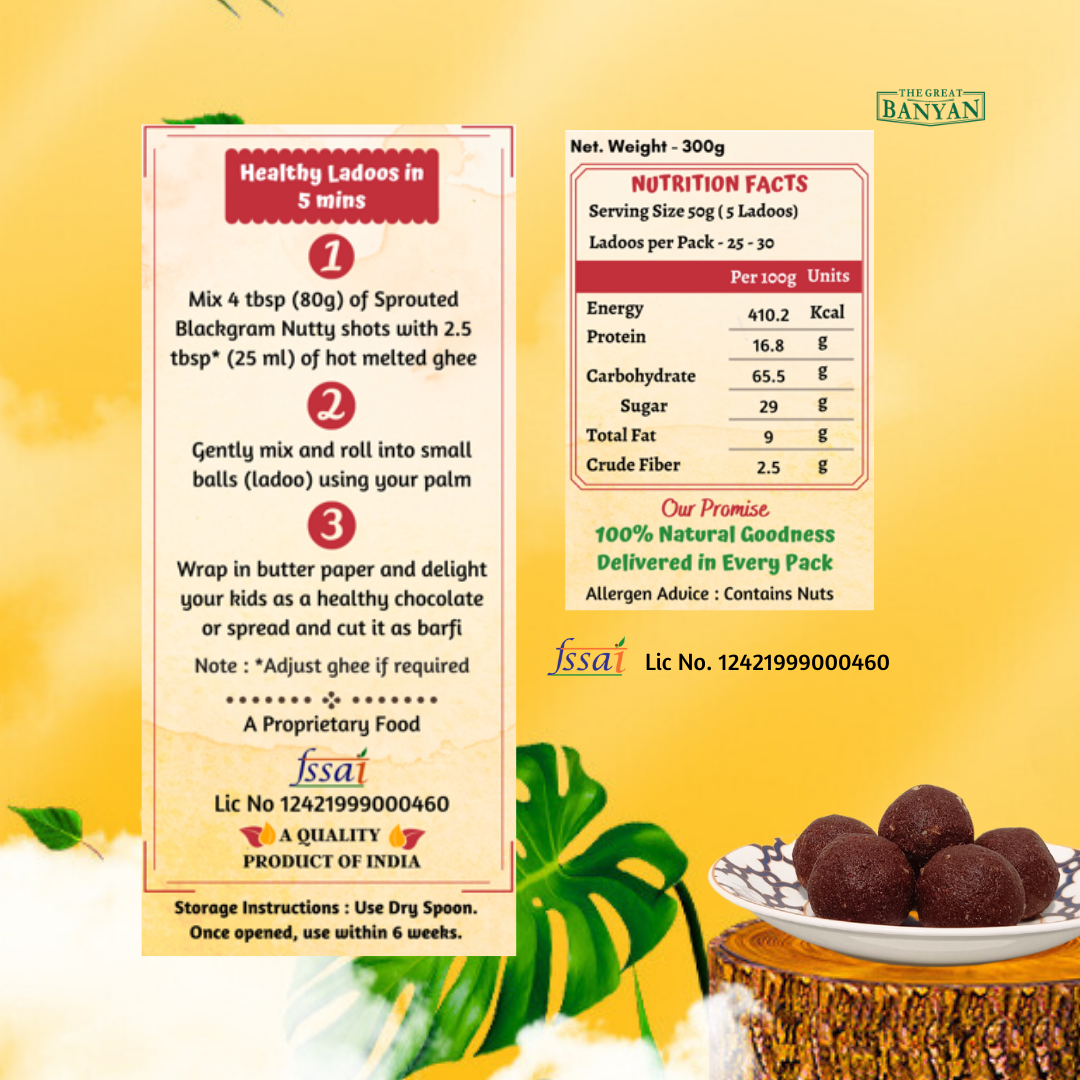 First Solids Sprouted Blackgram Nutty Shots 300g - Instant No Cook Ladoo Mix