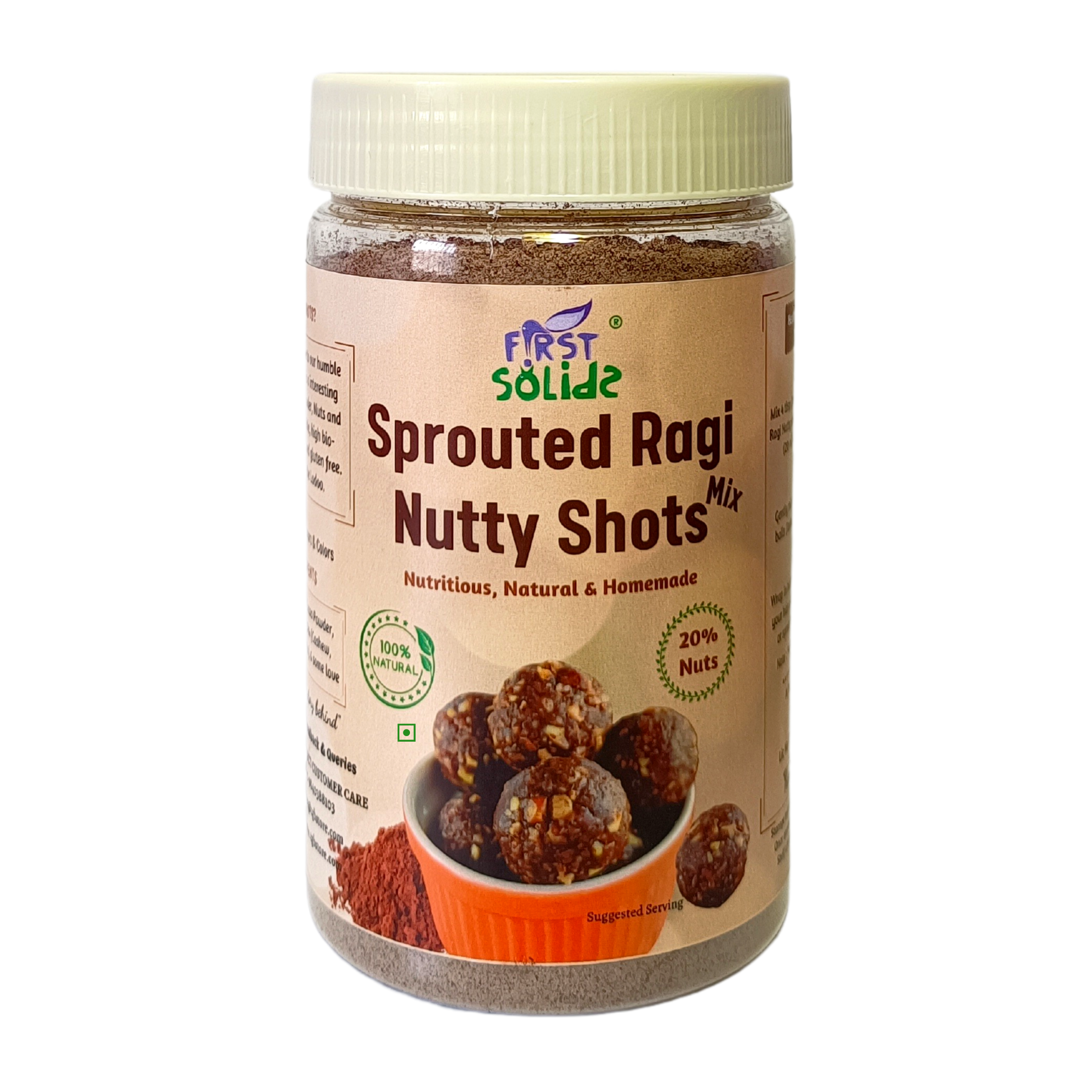First Solids Sprouted Ragi Nutty Shots 300g - Instant No Cook Ladoo Mix