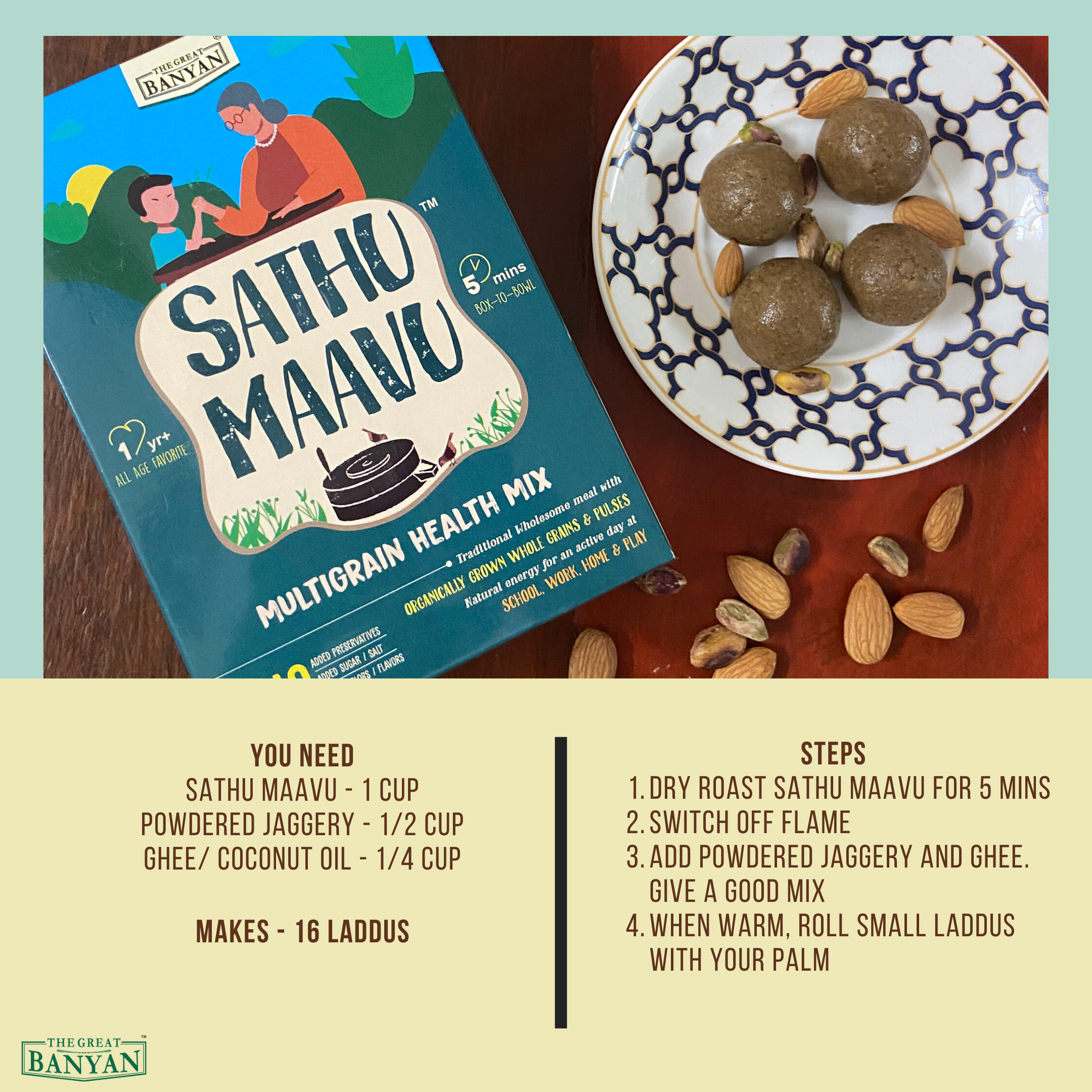 The Great Banyan Multigrain Sathu Maavu - Health Drink, Porridge, Pancake or Dosa |with No added Sugar/Salt, Preservative Free